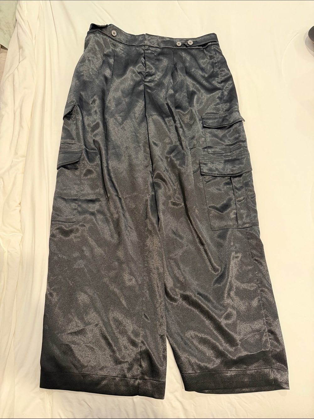 a new day Black Wide-Leg Satin Cargo Pants